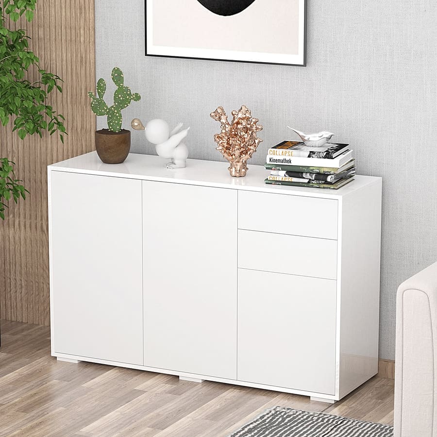 Aparador de Sala de Estar com 3 Portas 2 Gavetas e Prateleira