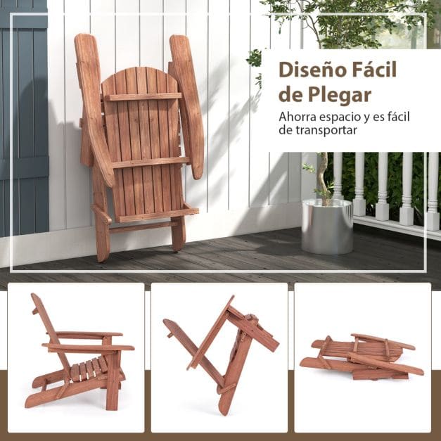 Cadeira Adirondack dobrável de madeira com encosto e apoios