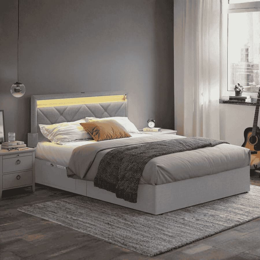 Cama 140 x 200 cm com estação de carregamento (sem colchão)