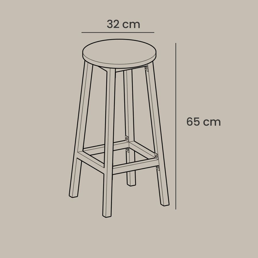 Conjunto 2 Bancos altos bar com estrutura em aço 32 x 65 cm (Ø