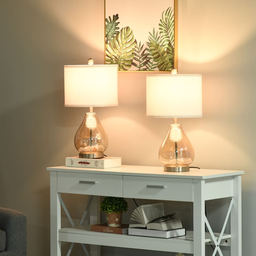 Conjunto de 2 Candeeiros de Mesa com Ecrã de Linho Suporte