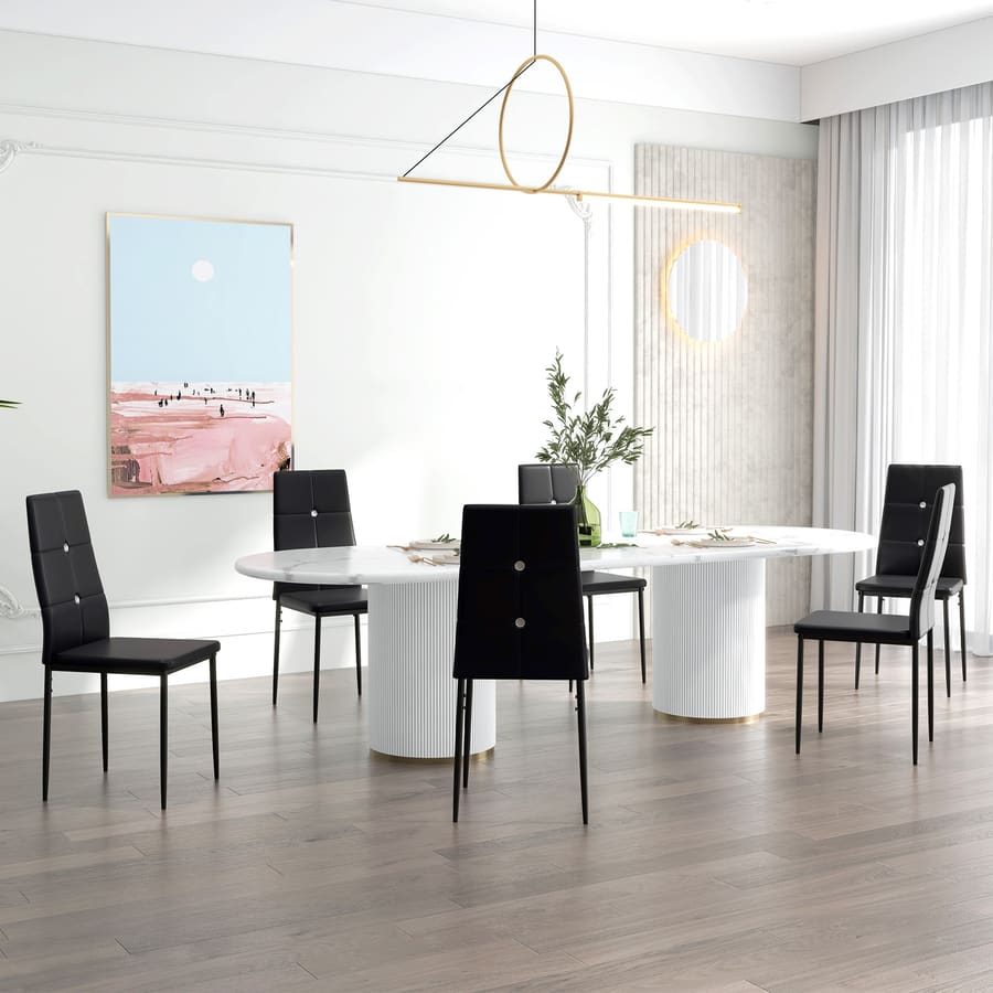 Conjunto de 6 Cadeiras de Sala de Jantar Estofadas em PU