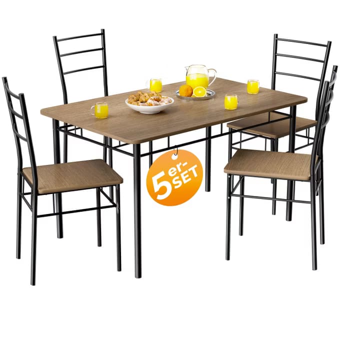 Conjunto de jantar com mesa e 4 cadeiras Leo de 5 peças castanho
