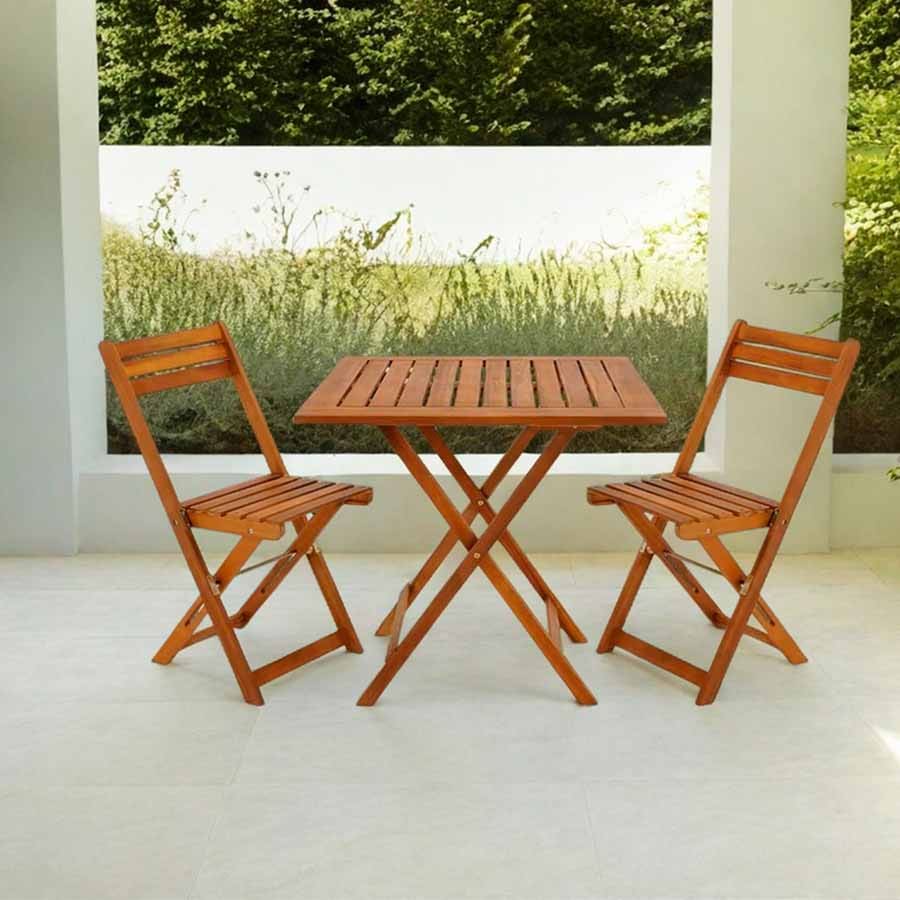 Conjunto de jardim uma mesa e duas cadeiras em madeira