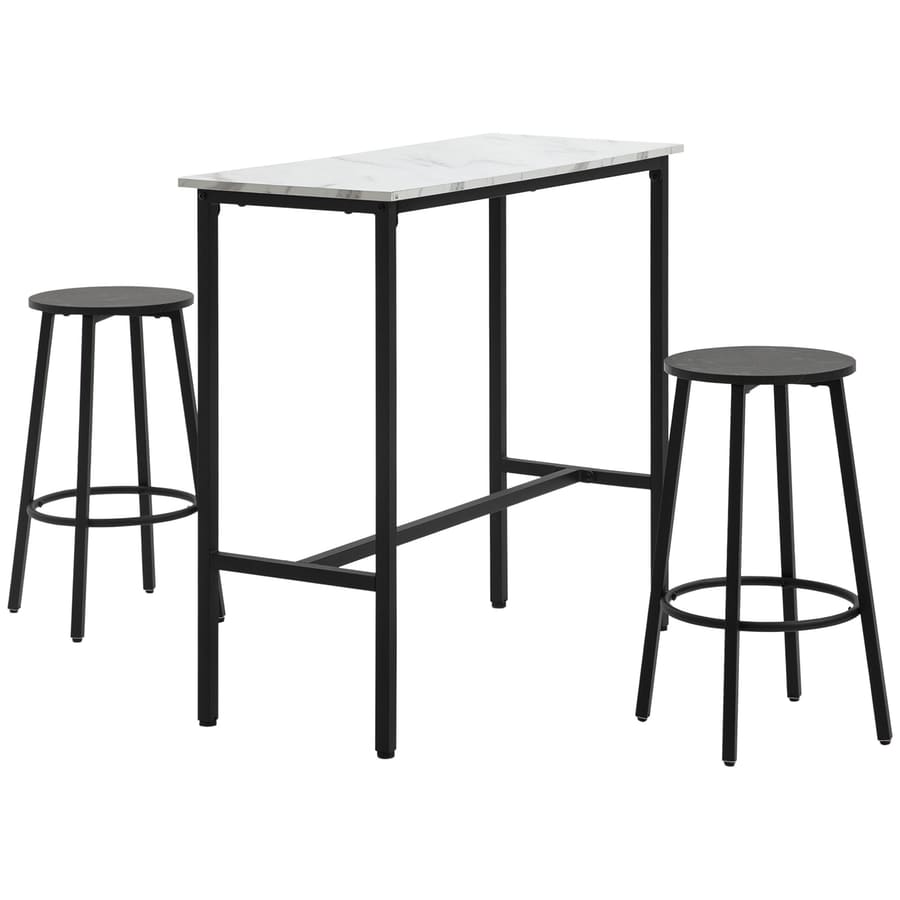 Conjunto de Mesa Alta com 2 Bancos Redondos com Estrutura