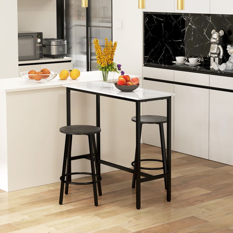 Conjunto de Mesa Alta com 2 Bancos Redondos com Estrutura