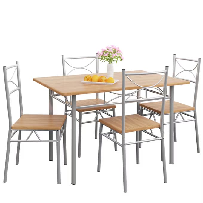 Conjunto jantar com mesa e 4 cadeiras Paul 5 peças em cor faia