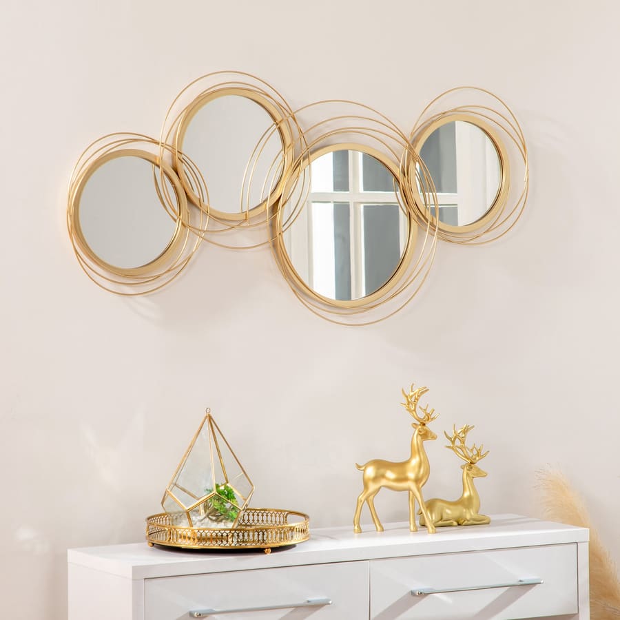 Decoração de Parede de Metal 3D de Espelhos Redondos 107x56cm