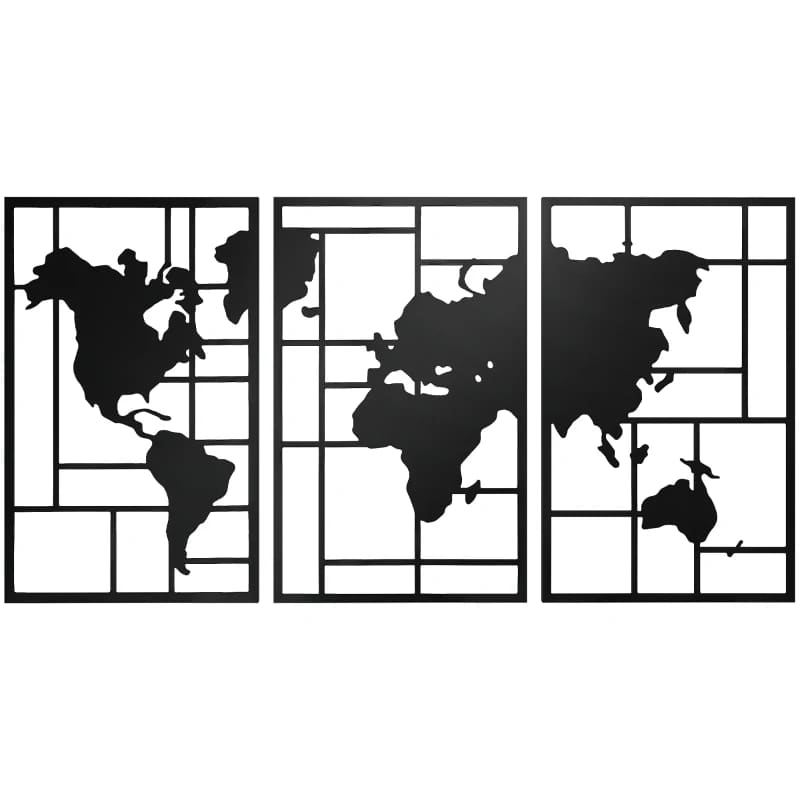 Decoração de Parede em Metal com Mapa Múndi Conjunto de 3 Peças
