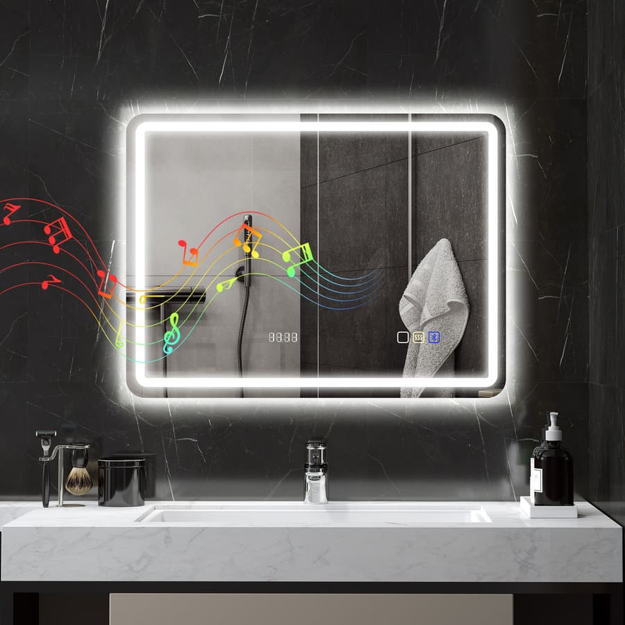 Espelho de Casa de Banho com Luz LED 80×60 cm Bluetooth 3 Cores