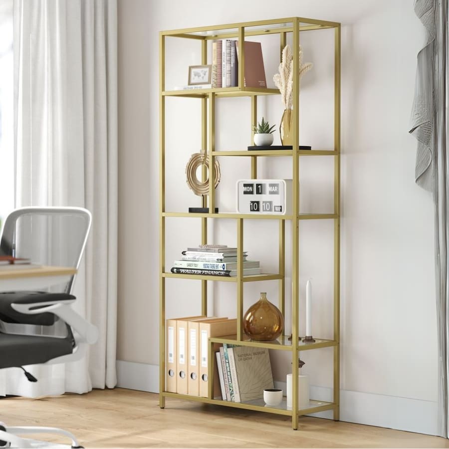 Estante com 6 prateleiras 30 x 80 x 180 cm dourada-transparente