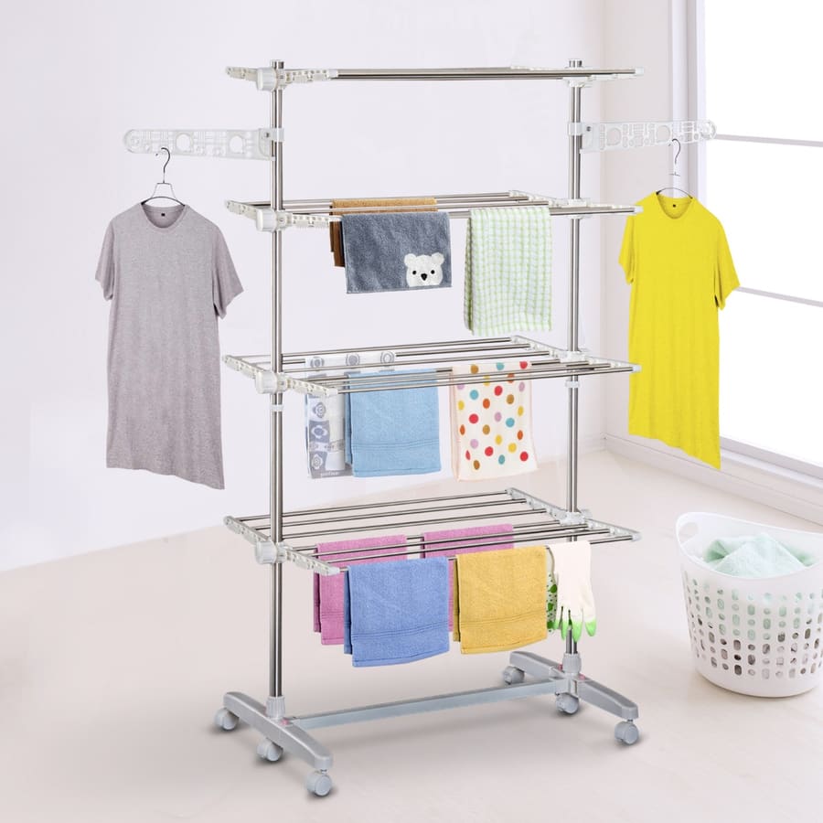 Estendal de Roupa tipo Pendurador Móvel Branco e Aço Inoxidável