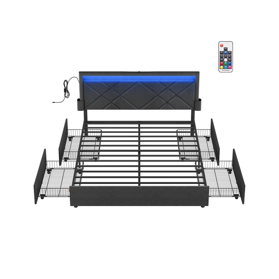 Estrutura de cama de casal 160 x 200 cm com LED e 4 gavetas
