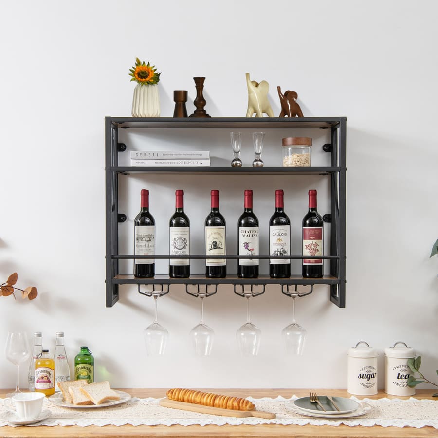 Garrafeira metálica industrial de parede para vinhos 3 níveis 4
