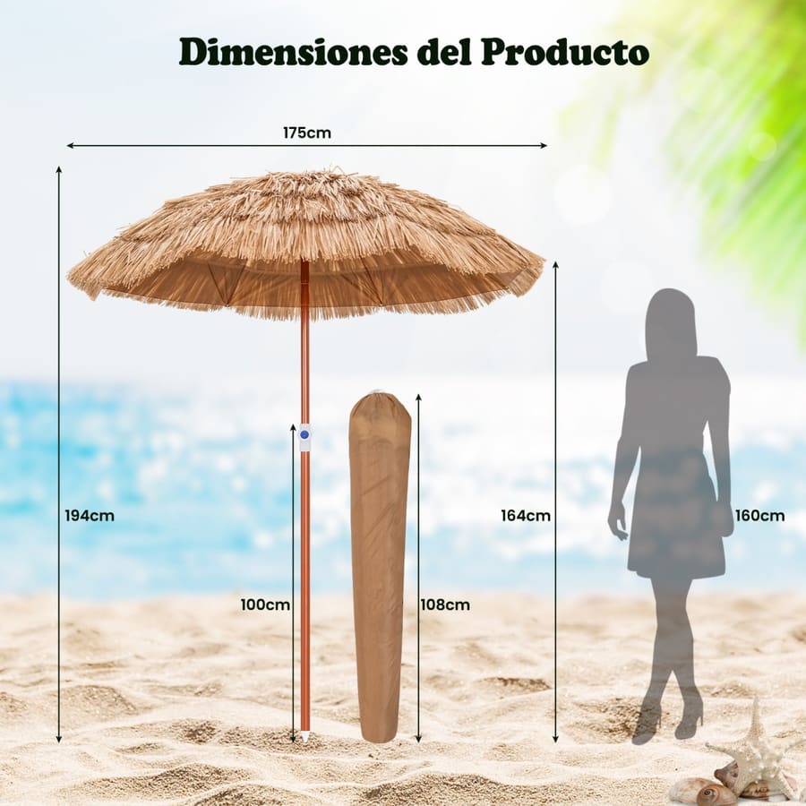 Guarda-sol Havaiano Tiki com telhado de colmo