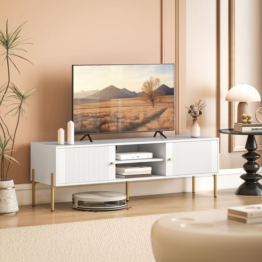 Móvel de TV Moderno com 2 Prateleiras Abertas Ajustáveis