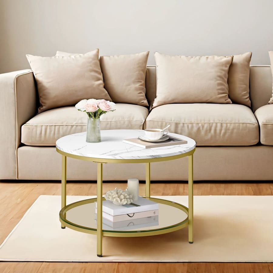 Mesa de centro com 2 níveis e tampo em vidro 65 x 46 cm (Ø x A)