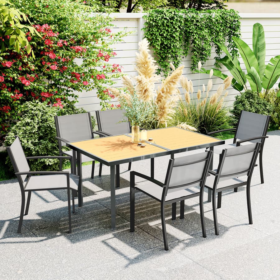 Mesa de jantar de jardim para 6 pessoas, com tampo em aço