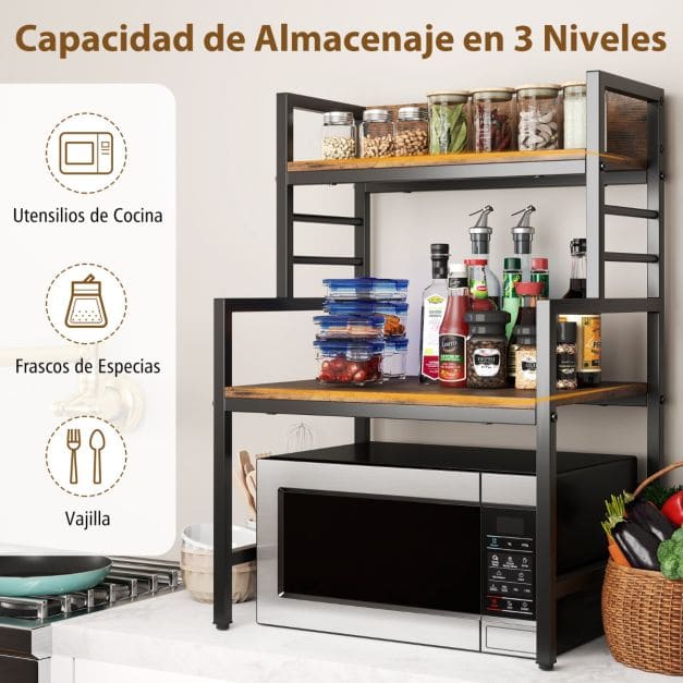Prateleira de 3 níveis para micro-ondas de cozinha com 2