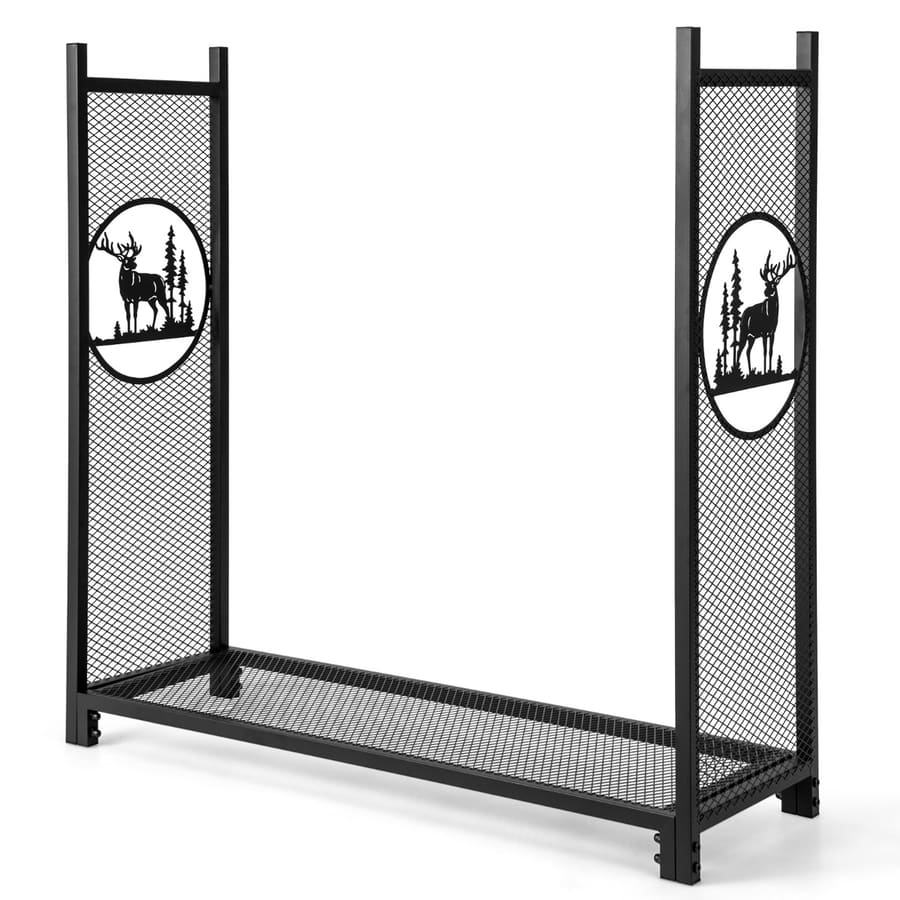 Suporte para lenha de 121 cm com padrões de veados, árvores