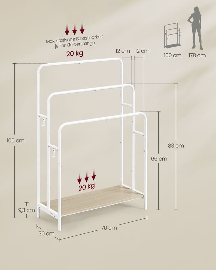 Toalheiro com 3 calhas 70 x 30 x 100 cm Branco + bege natural