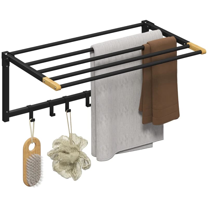 Toalheiro de Parede 60×32,5×20 cm Dobrável com 5 Barras e 6